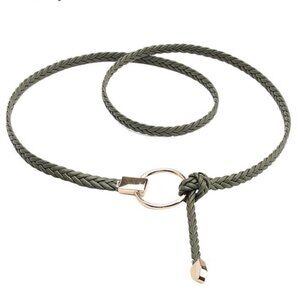 PU Leather Olive Green Braided Skinny Tie Belt